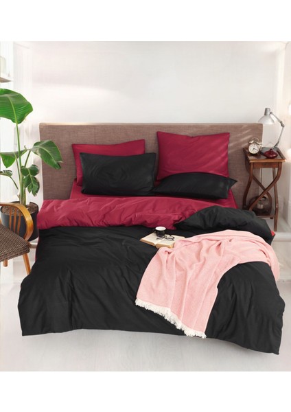 Duo Nevresim Takımı Çift Kişilik Dual Siyah+Bordo