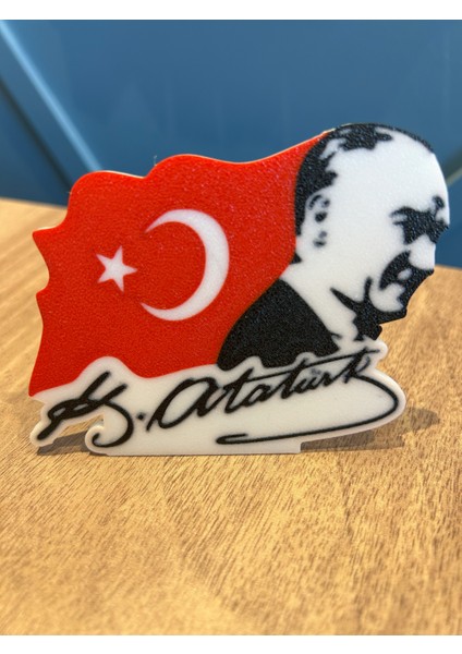 Atatürk Portresi 3D Türk Bayrağı Masaüstü Dekor Atatürk Imzalı Şık Hatıra & Ofis Süsü - Hediyelik