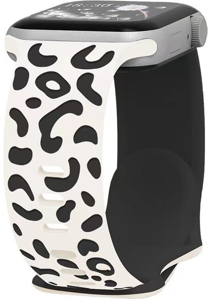 Apple Watch 10 46 mm Esnek ve Hafif Yapılı Leopar Desenli Silikon Kordon Strap Kayış