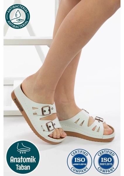 Kadın Ortopedik Anatomik Tabanlı Konfor Modeli Çift Bantlı Tokalı Rahat Dışarı & Ev Içi Terliği