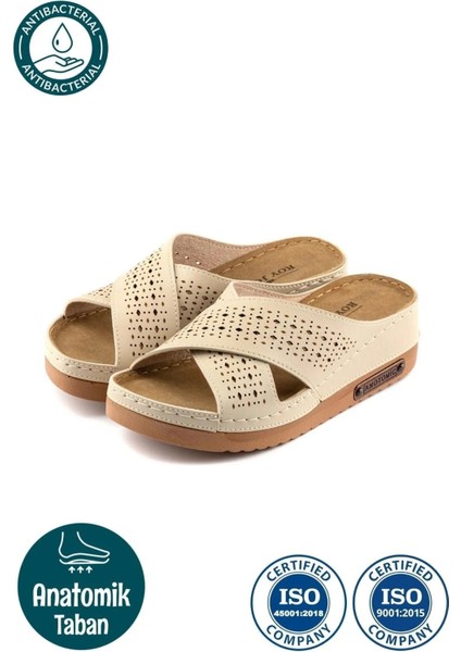 Kadın Ortopedik Yumuşak Tabanlı Terletmeyen Çift Bantlı Hasır Tipi Delikli Rahat Anne Ev Içi Terliği