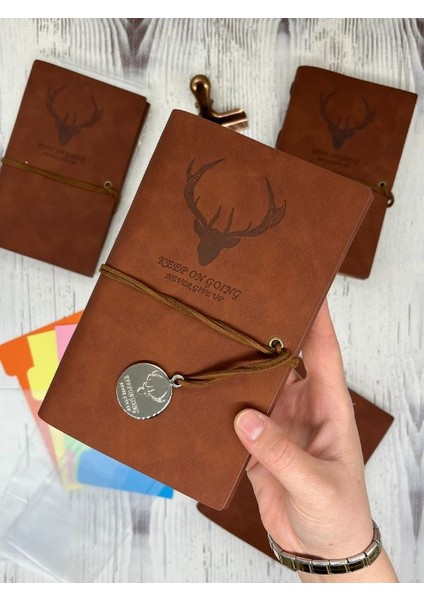 Keep On Going Binderli Deri Kapak Depolama Dosyalı Kahverenk Özel Tasarım Ajanda/notebook/klasörlü Defter