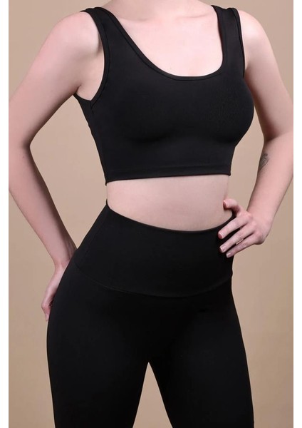 My Crown Kadın Siyah Toplayıcı Askılı Crop