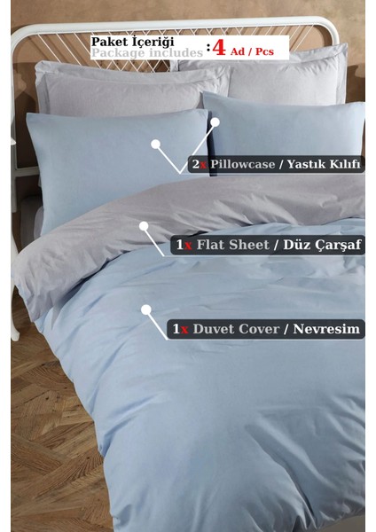 Kolay Ütülenir Nevresim Takımı Çift Kişilik Mono A.mavi-Gri