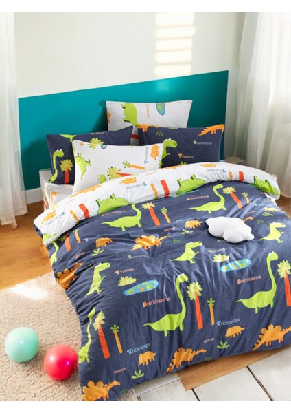 Duo Nevresim Seti Çift Kişilik Baskılı Dinoland Lacivert