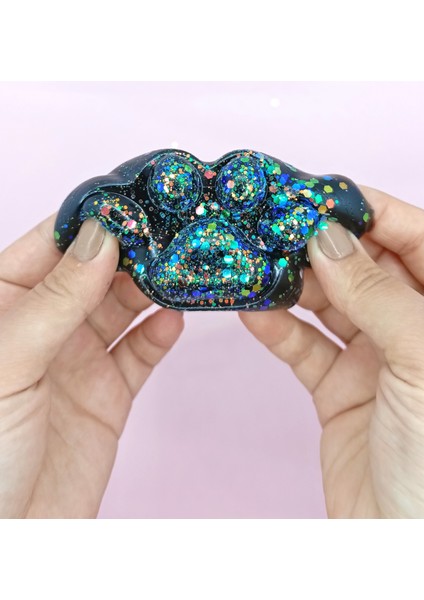 Küçük Pati Squishy Simli Kedi Pati Sıkma 7 cm Pati Sukuşi - Siyah