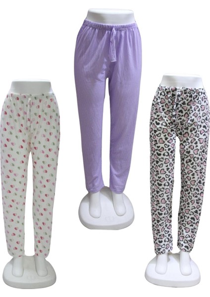 Süprem 3 Lü Paket Kurdele Bel Detaylı Baskılı Cepsiz Kadın Pijama ALTI1022
