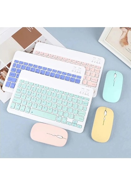 Tüm Cihazlara Uyumlu Akıllı Taşınabilir Şarj Edilebilir Kablosuz Bluetooth Klavye ve Mause Seti indirimleri