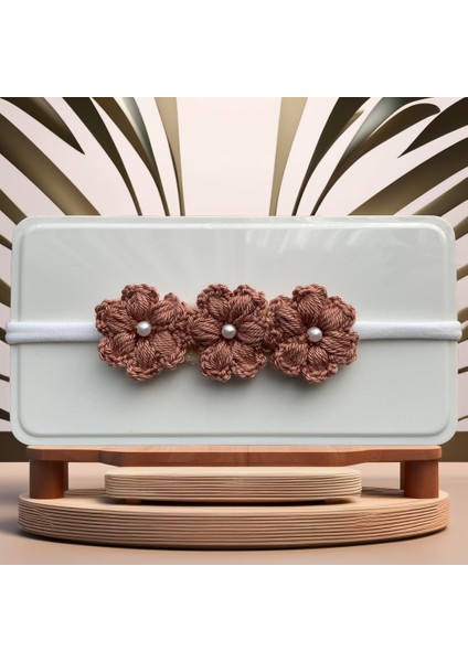 Bebek Bandana Taç 3 Örgü Çiçek Motifli Cappuccino Model fiyatları