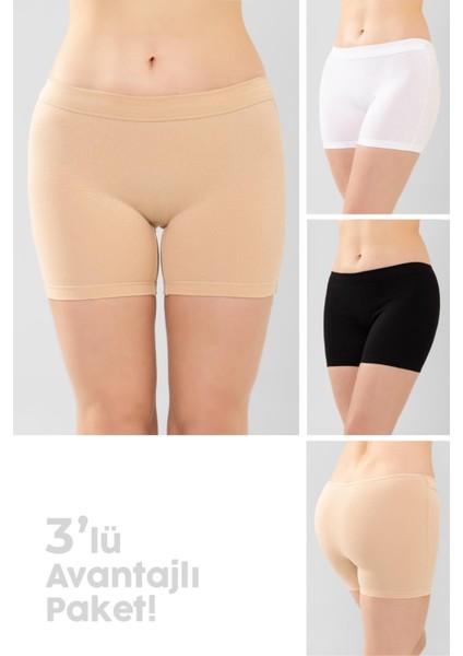 Kadın Pamuklu Likralı Boxer Şort 3'lü Paket 8042 Renkli