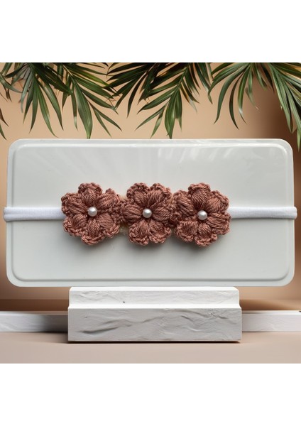 Bebek Bandana Taç 3 Örgü Çiçek Motifli Cappuccino Model fırsatları