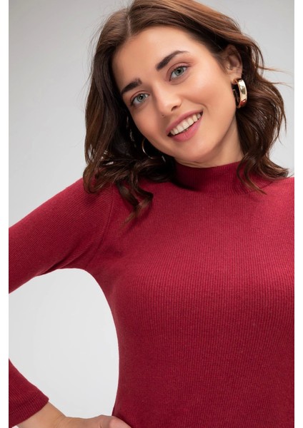 Kadın Bordo Kaşkorse Balıkçı Yaka Uzun Kollu Bodycon Mini Elbise indirimleri