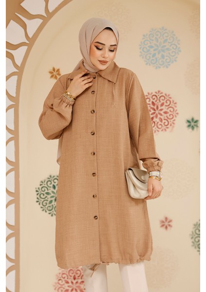 Düğmeli Camel Tesettür Tunik 70881C