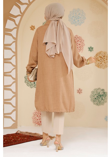 Düğmeli Camel Tesettür Tunik 70881C