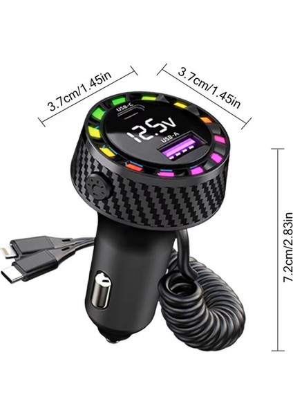 Rgb LED Karbon Desenli Yaylı Kablolu 15W Araç Çakmaklık Şarj Cihazı - iPhone & Type-C Çıkışlı FR-422 modelleri