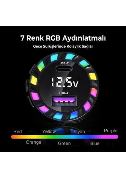 Rgb LED Karbon Desenli Yaylı Kablolu 15W Araç Çakmaklık Şarj Cihazı - iPhone & Type-C Çıkışlı FR-422 fırsatları