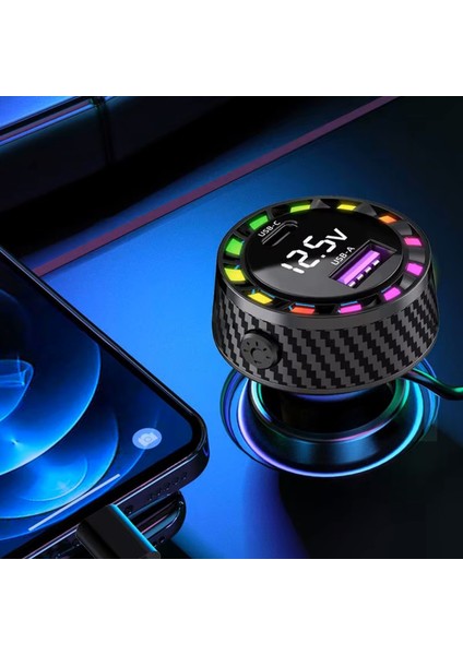 Rgb LED Karbon Desenli Yaylı Kablolu 15W Araç Çakmaklık Şarj Cihazı - iPhone & Type-C Çıkışlı FR-422 indirimleri