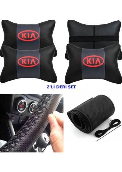 Kia Cerato Uyumlu Dikmeli Direksiyon Kılıfı+2'li Oto Boyun Yastığı (Lüks Deri Set)