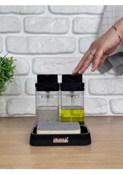 Siyah Deluxe Kare Standlı Şeffaf Sıvı Sabunluk ve Deterjanlık fiyatları