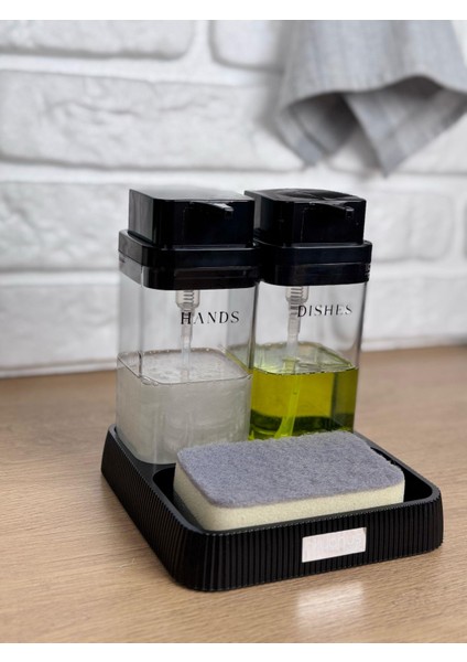 Siyah Deluxe Kare Standlı Şeffaf Sıvı Sabunluk ve Deterjanlık modelleri