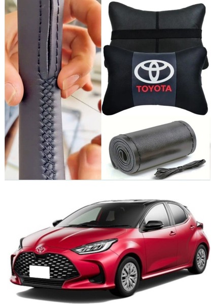 Toyota Yaris Gurubu Dikmeli Direksiyon Kılıf Ithal Deri Ultra Esnek & 2'li Lüks Boyun Yastığı