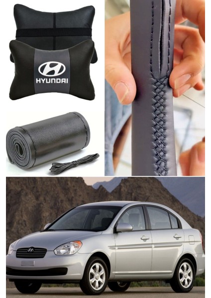 Hyundai Accent Era Direksiyon Kılıfı Dikmeli Düz Deri Ultra Esnek Ithal & 2'li Lüks Boyun Yastığı