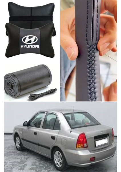 Hyundai Accent Admire Direksiyon Kılıfı Dikmeli Düz Deri Ultra Esnek Ithal & 2'li Lüks Boyun Yastığı