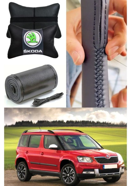 Skoda-Yeti Dikmeli Direksiyon Kılıfı Düz Ultra Esnek Ithal Deri & 2'li Lüks Boyun Yastığı modelleri
