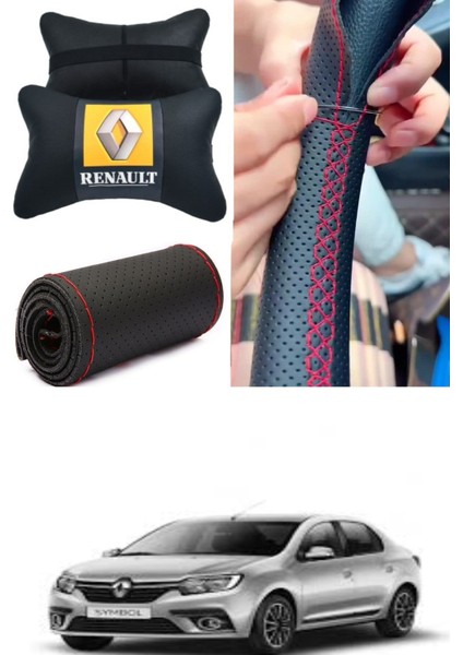 Reno Symbol Direksiyon Kılıfı Dikmeli Nokta Desenli Ultra Esnek Ithal Deri & 2'li Lüks Boyun Yastığı modelleri