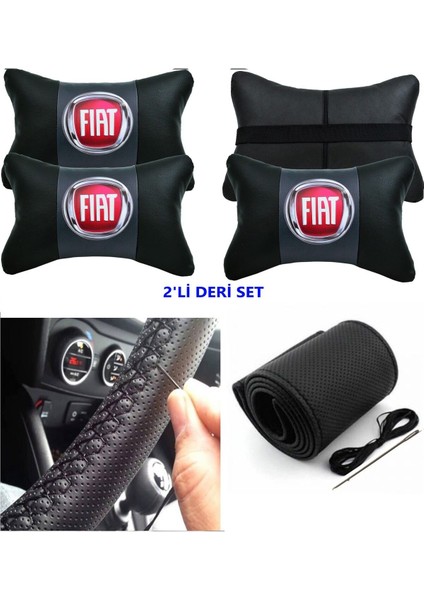 Fiat Egea Serisine Uyumlu Dikmeli Direksiyon Kılıfı+2'li Oto Boyun Yastığı (Lüks Deri Set)