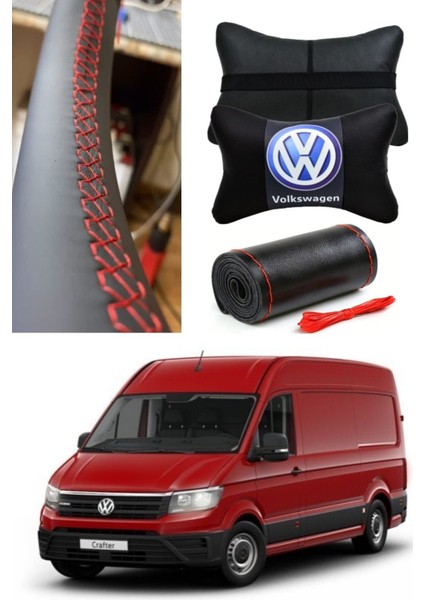 Volkswagen Crafter Serisine Uyumlu Dikmeli Direksiyon Kılıfı+2'li Oto Boyun Yastığı(Deri Set) fiyatları