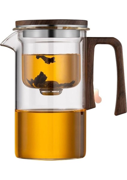 Borosilikat Cam Ahşap Kapak ve Sap Detaylı Mıknatıs Özellikli Lüks Bitki Çayı Demliği 520 ml