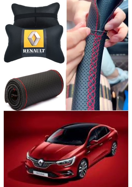 Megane 4 Direksiyon Kılıfı Dikmeli Nokta Desenli Ultra Esnek Ithal Deri & 2'li Lüks Boyun Yastığı modelleri