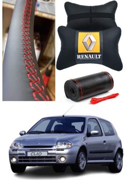 Clio 2 Direksiyon Kılıfı Dikmeli Düz Desenultra Esnek Ithal Deri & 2'li Lüks Boyun Yastığı