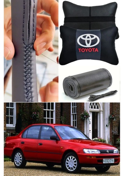 Toyota Corolla Efsane Kasa Dikmeli Direksiyon Kılıf Ithal Deri Ultra Esnek & 2'li Lüks Boyun Yastığı