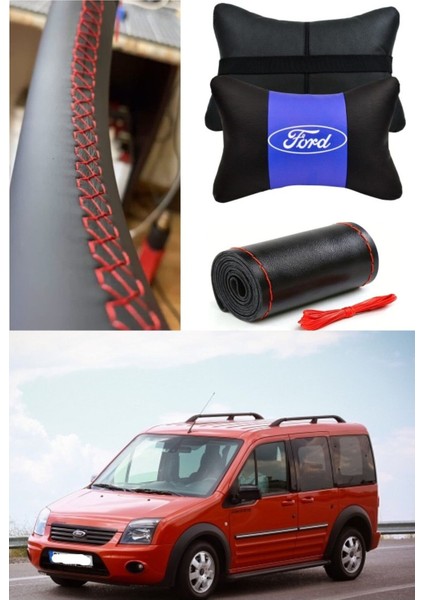 Ford Connect Direksiyon Kılıfı Dikmeli Düz Kırmızı Dikişli Esnek Ithal Deri&2'li Lüks Boyun Yastığı modelleri