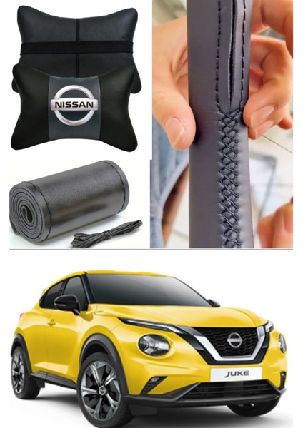 Nissan Juke Direksiyon Kılıfı Dikmeli Düz Deri Ultra Esnek Ithal Deri & 2'li Lüks Boyun Yastığı fiyatları