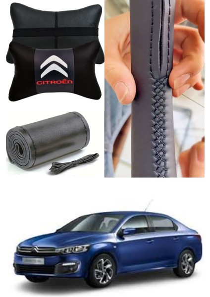 Citroën C-Elysée Direksiyon Kılıfı Dikmeli Düz Deri Ultra Esnek Ithal & 2'li Lüks Boyun Yastığı modelleri