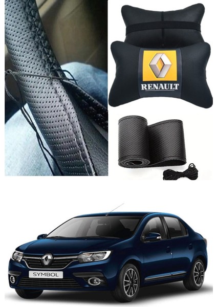 Reno Symbol Direksiyon Kılıfı Dikmeli Ithal Nokta Deri Ultra Esnek&2'li Lüks Ortopedik Boyun Yastığı