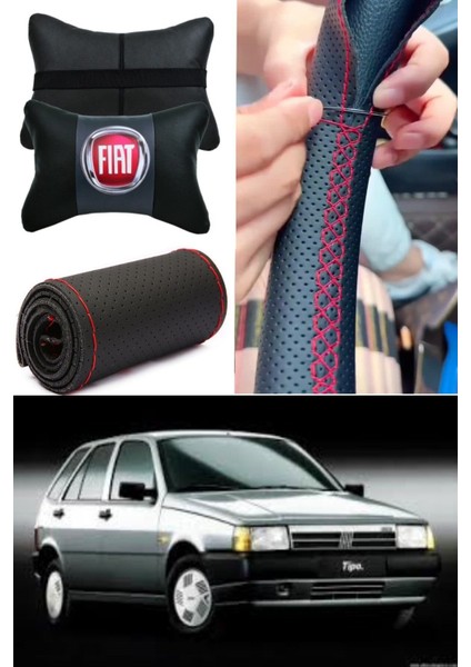 Fiat Tipo Direksiyon Kılıfı Dikmeli Nokta Desenli Siyah Ultra Esnek Ithal Deri & 2'li Boyun Yastığı