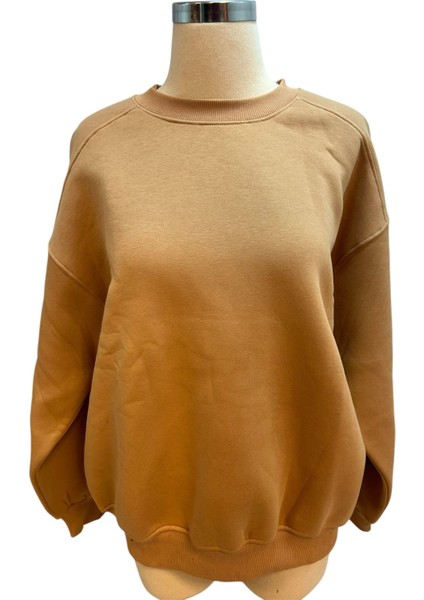 Yuvarlak Yaka Oversize Açık Kahverengi 3 Ip Sweatshirt