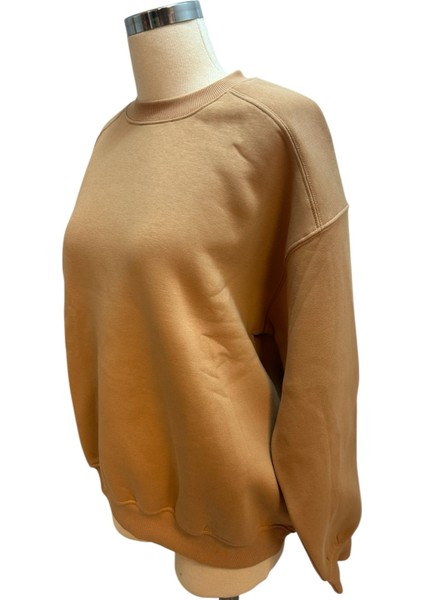 Yuvarlak Yaka Oversize Açık Kahverengi 3 Ip Sweatshirt