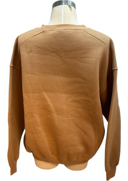 Yuvarlak Yaka Oversize Açık Kahverengi 3 Ip Sweatshirt