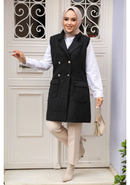 Düğmeli Siyah Tesettür Yelek 61392S fiyatları