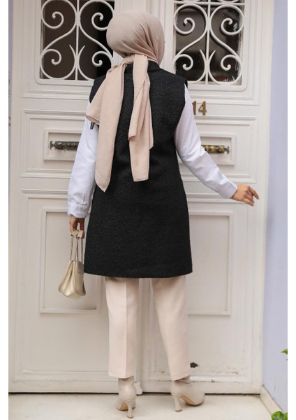 Düğmeli Siyah Tesettür Yelek 61392S modelleri