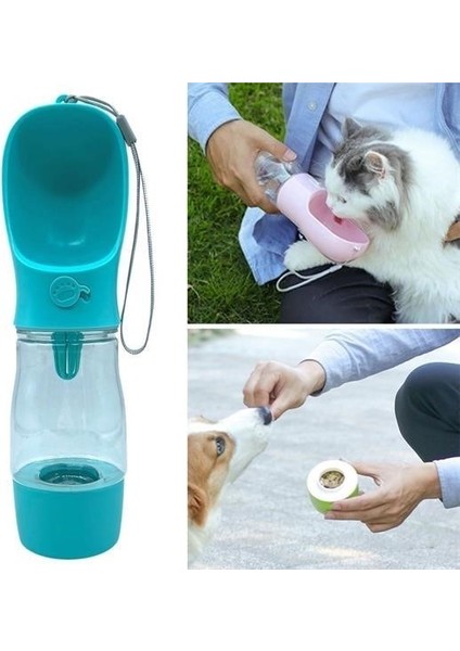 Buffer® Taşınabilir Mama Hazneli Evcil Hayvan Suluğu Seyahat Kabı Kilitlenebilen Su Sızdırmaz 380ML