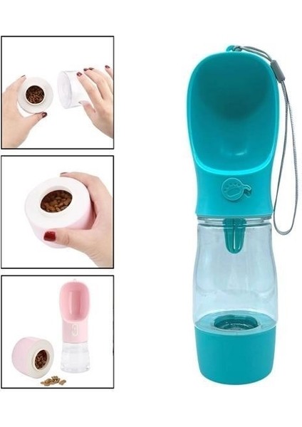 Buffer® Taşınabilir Mama Hazneli Evcil Hayvan Suluğu Seyahat Kabı Kilitlenebilen Su Sızdırmaz 380ML