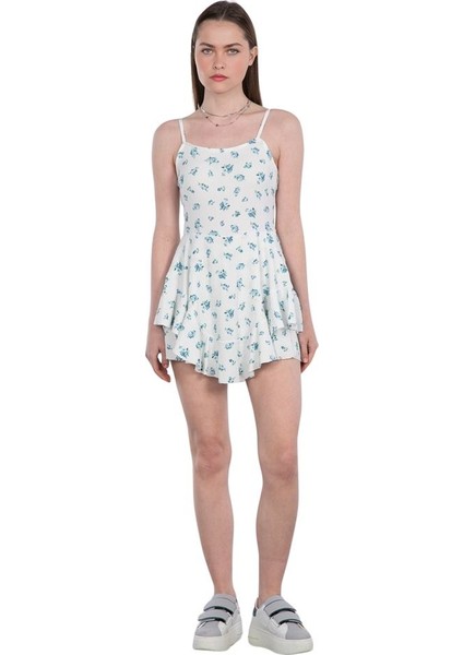 Kadın Askılı Likralı Desenli Içi Şortlu Mini Elbise fırsatları