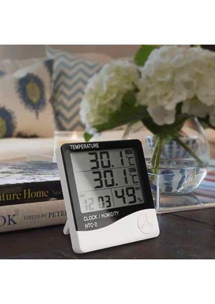 Buffer® Iç ve Dış Ortam Sıcaklığını Ölçebilen LCD Ekran Saat Göstergeli Alarmlı Nem Ölçer Termometre