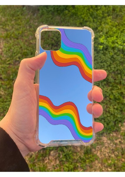 Apple iPhone 11 Pro Max Uyumlu Aynalı Gökkuşağı Desenli Darbe Kamera Korumalı Silikon Telefon Kılıfı